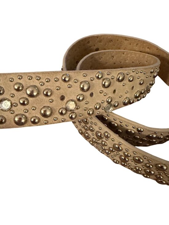 Y2K Womens Silver Suede Studded Belt Size 2XL Cream Leather Western Rodeo Bling main image 4